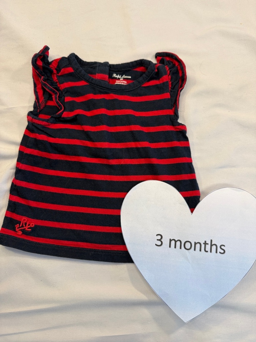 Ralph Lauren - striped tank top with ruffle cap sleeves. Size 3 mo